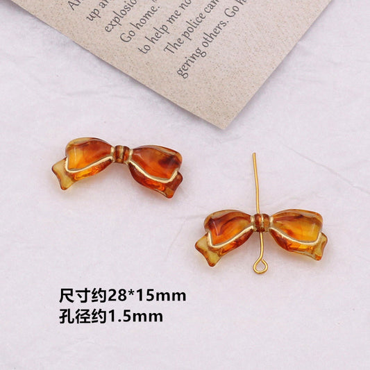 Vintage Amber Transparent Gilded Plum Blossom Acrylic Beads 10pcs 2