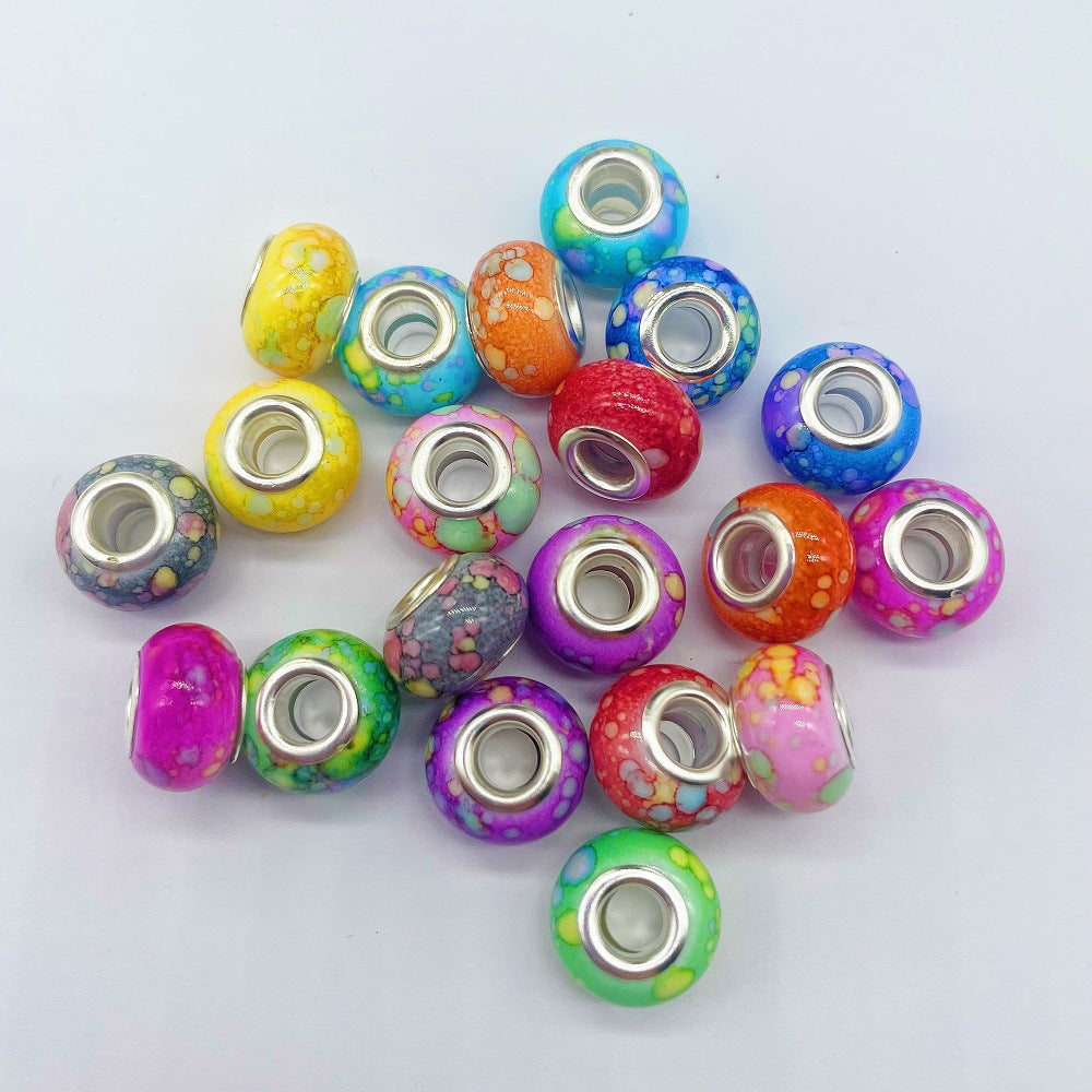 Resin Spacer Beads 14mm Ink Painting Large Hole 50pcs 2