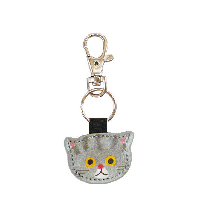 Kawaii Cat Keychain PU Leather Cute Animal Design 2pcs 8cm 14