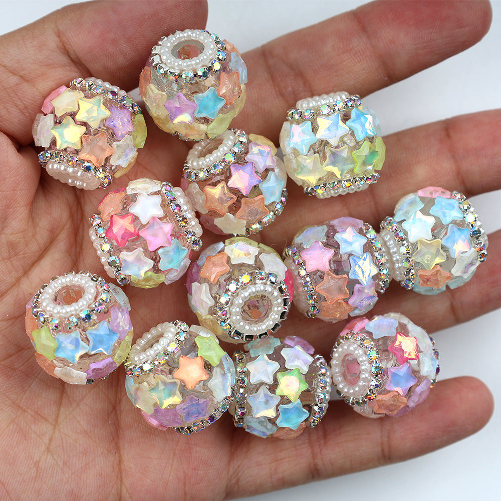 Embellished Bubblegum Beads 19mm Iridescent Star Cluster 5pcs 2