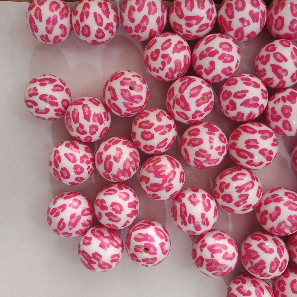 Printed Bubblegum Beads 20mm Rose Red Cow Pattern 10pcs