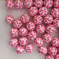Printed Bubblegum Beads 20mm Rose Red Cow Pattern 10pcs