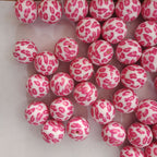 Printed Bubblegum Beads 20mm Rose Red Cow Pattern 10pcs
