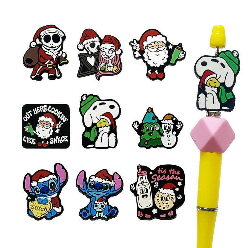 Silicone Focal Beads Christmas Skeleton Stitch With Santa Hats 20pcs