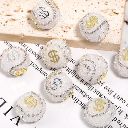 Dollar Bill Ball Rhinestone Beads 19mm Clustered Stones 5pcs 12