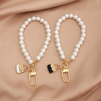 Pearl Beaded Bracelet Keychain with Gold Tone Clasp
