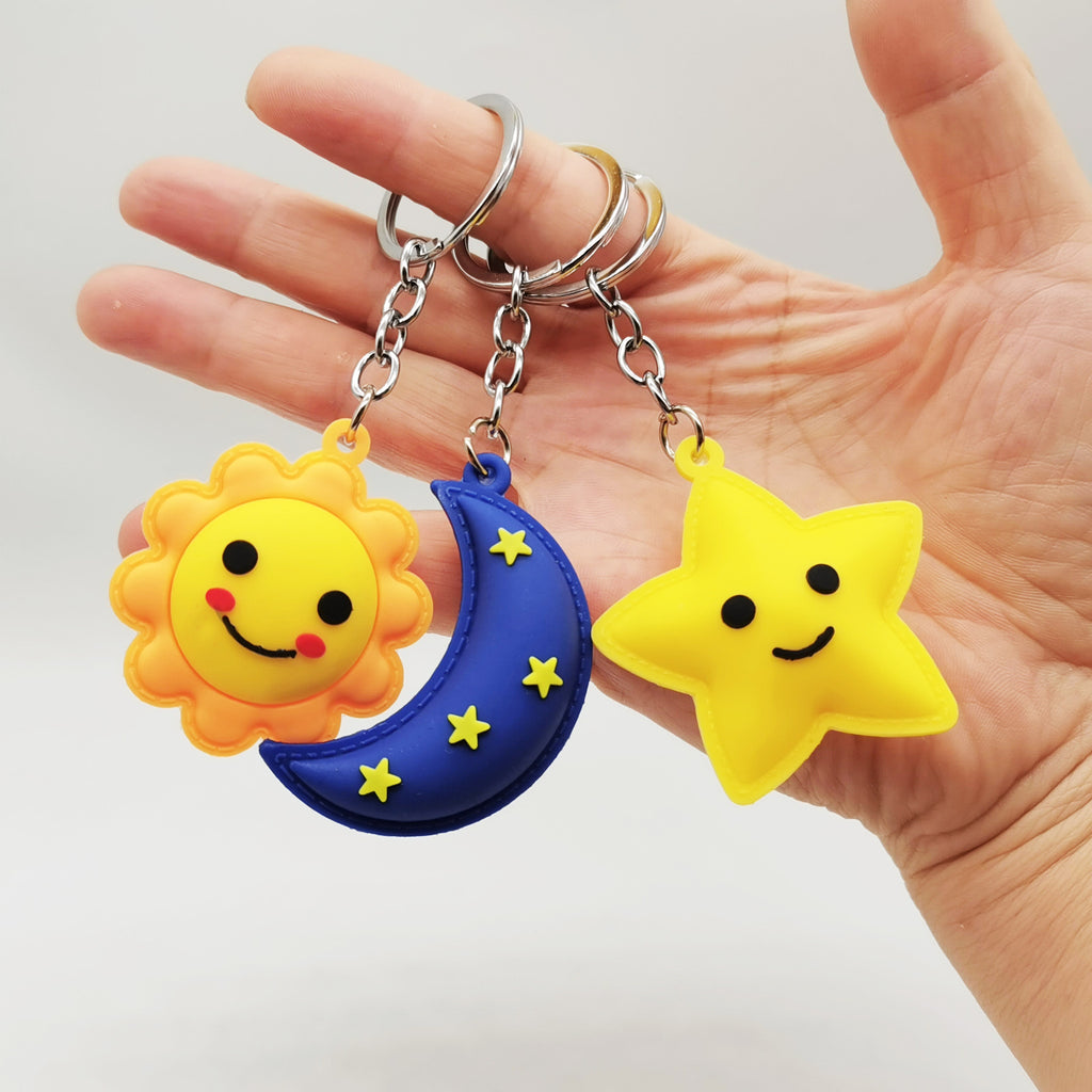 PVC Sun Moon Star Keychain Colorful Weather Shapes with Playful Faces