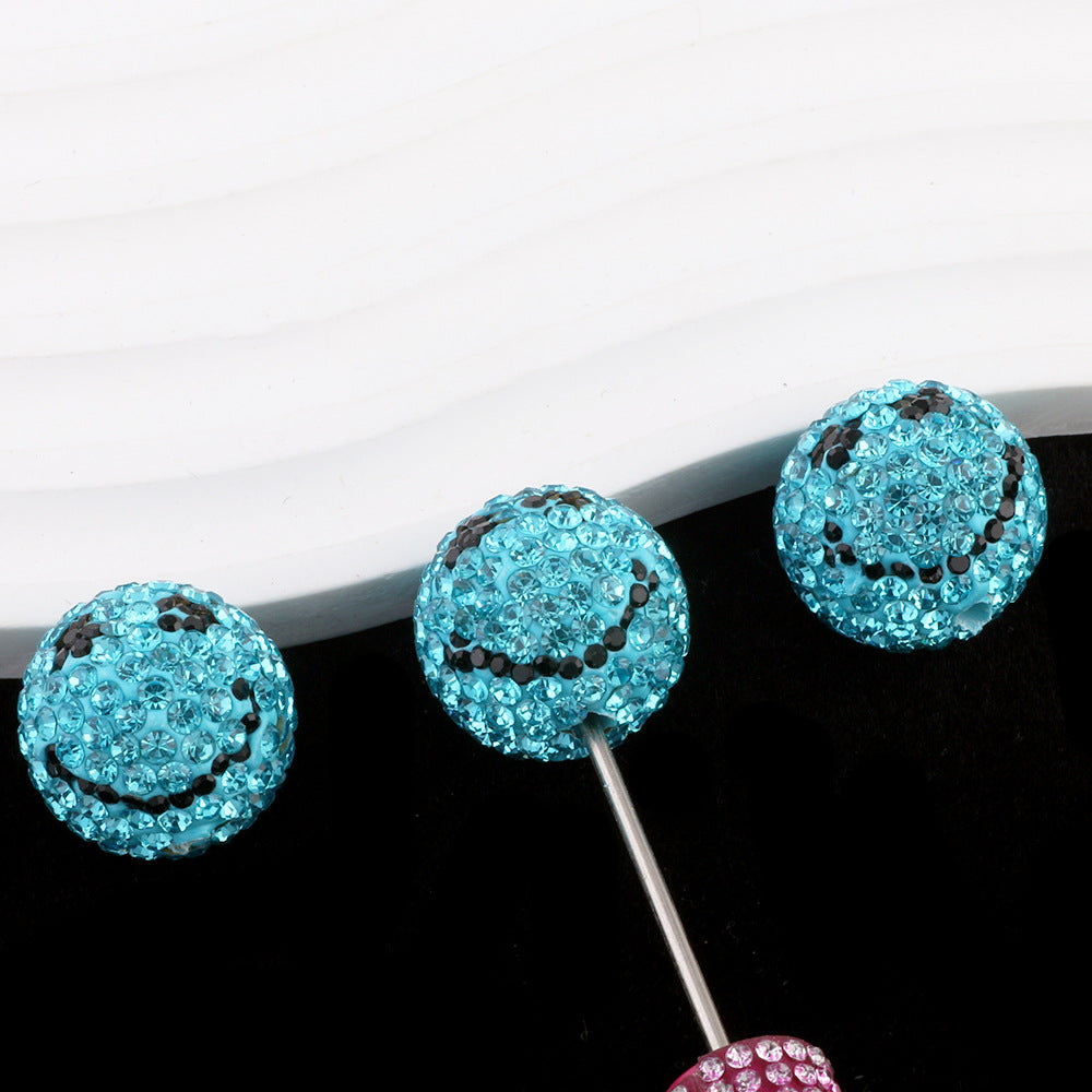 Smiley Face Bubblegum Rhinestone Beads 20mm Polymer Clay Full Rhinestones 6pcs 8