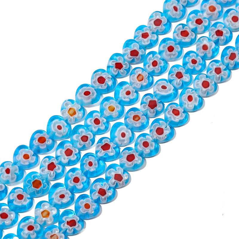 Millefiori Flower Glass Beads 8mm Colored Heart Shape 20pcs 9