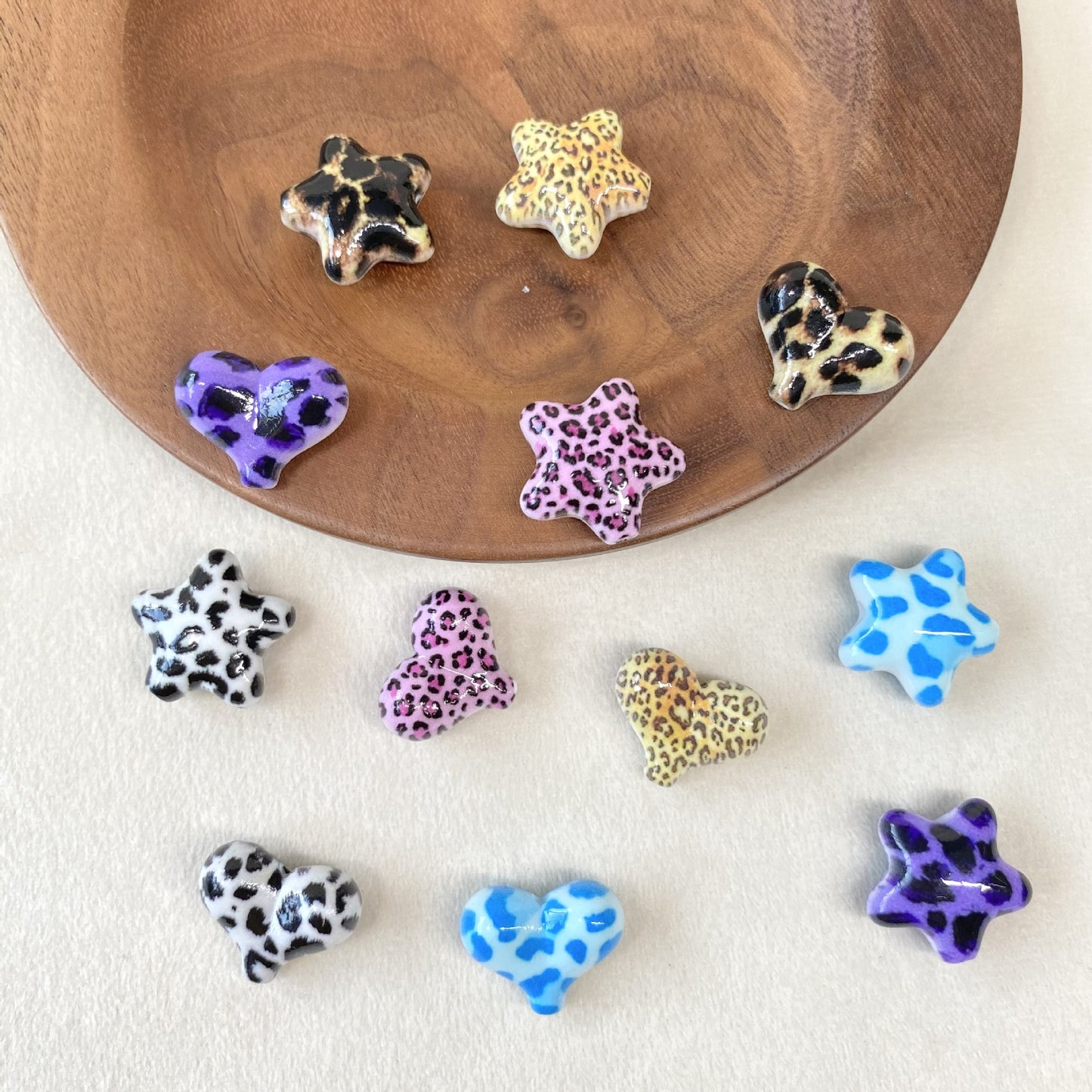 Leopard Print Heart Star Acrylic Beads 20mm Mixed Colors 50pcs 12