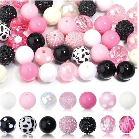 Bubblegum Beads 20mm Rainbow Glossy Striped Polka Dot Chunky Mix 50pcs 2