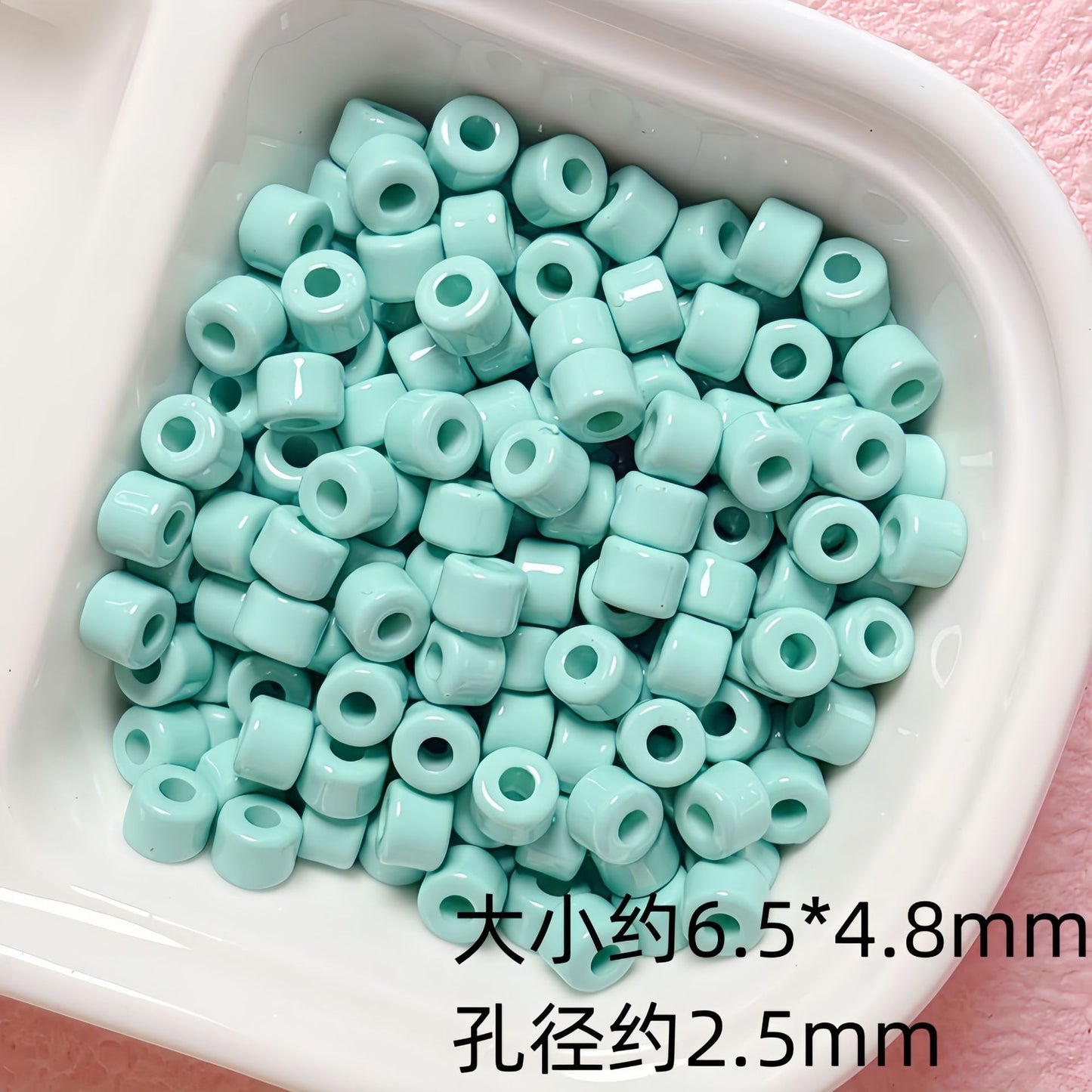 Solid Color Cylindrical Pony Beads Acrylic 6mm 50pcs 7