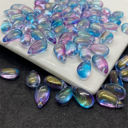 Czech Glass Beads Teardrop 8mm 14mm Glossy Purple Pink Iridescent 100pcs 6