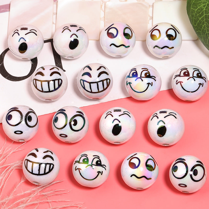 UV Plating Round Acrylic Beads 16mm Funny Emoji Faces 50pcs 2