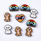 Silicone Focal Beads Puppy Heart Shape Rainbow Paw Prints 20pcs 4