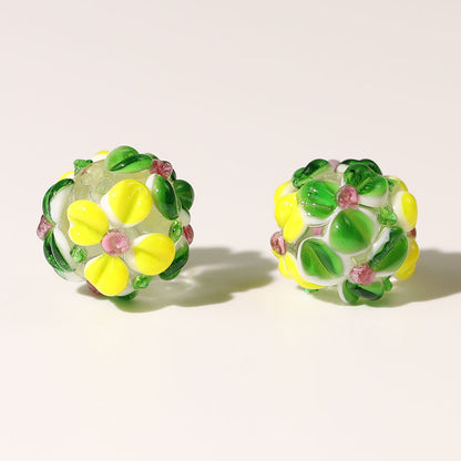 Lampwork Glass Beads Handmade Flower Ball 15mm Multicolor 10pcs 8