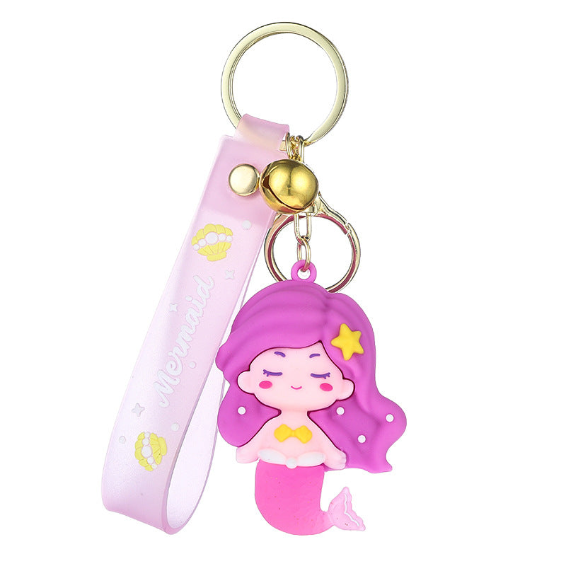 PVC Mermaid Cartoon Doll Keychain Pastel Colors Soft Hair Starfish 5