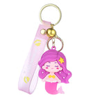 PVC Mermaid Cartoon Doll Keychain Pastel Colors Soft Hair Starfish 5
