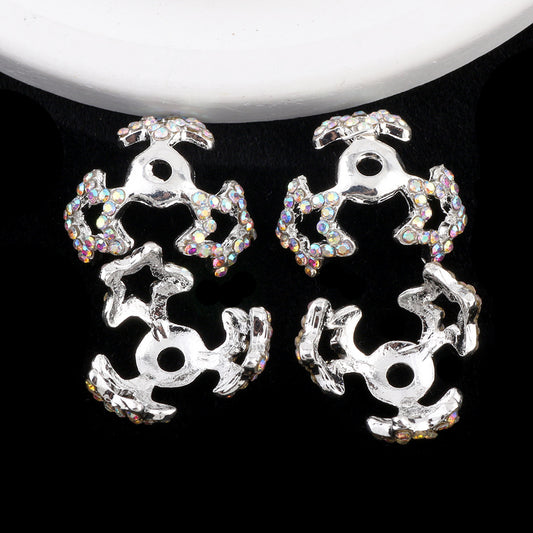 Alloy Flower Bead Caps 25mm Rhinestone Paved 10pcs