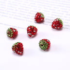 Strawberry Polymer Clay Rhinestone Beads 14mm Red Green 2pcs