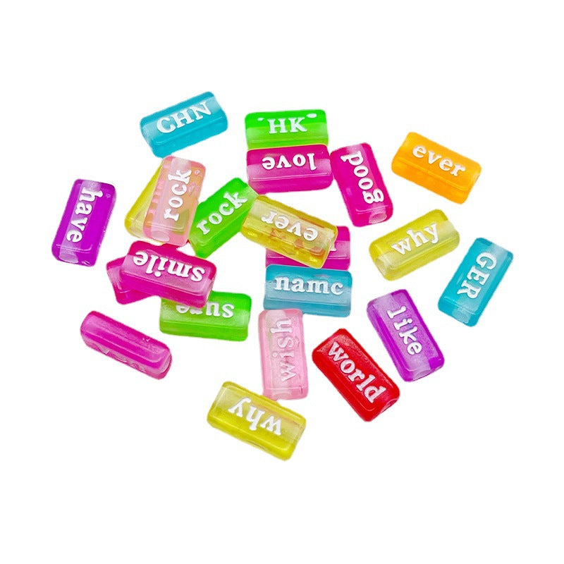 Rectangle Acrylic Tube Beads 8x15mm Colorful Word Letters 1100pcs