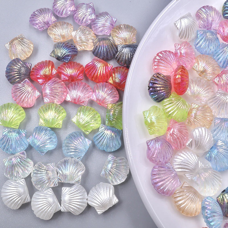 Transparent Shell Resin Beads 14mm Iridescent Multicolor 50pcs