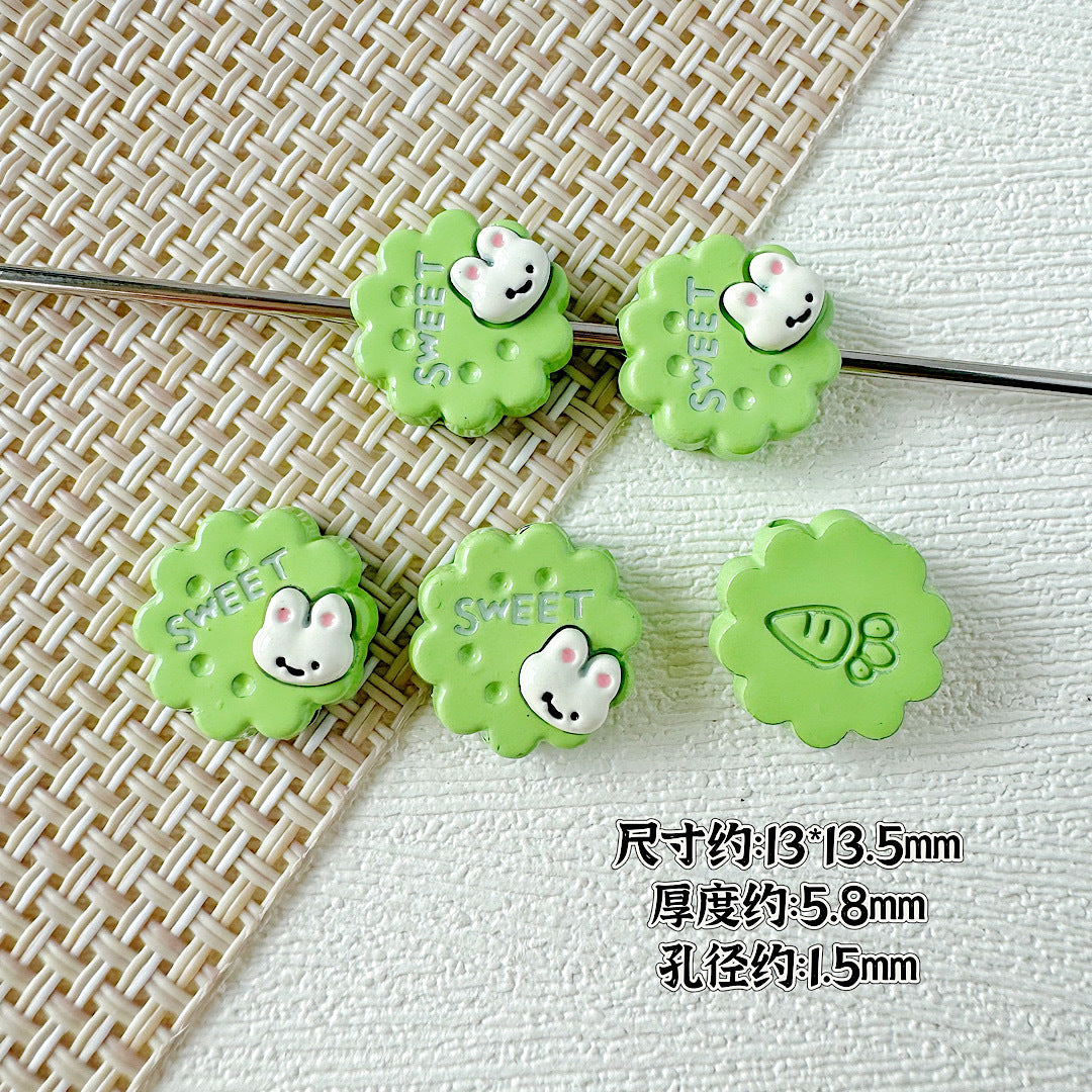 Disc Metal Beads 13mm Baking Painted Rabbit and Flower Alloy 10pcs 9