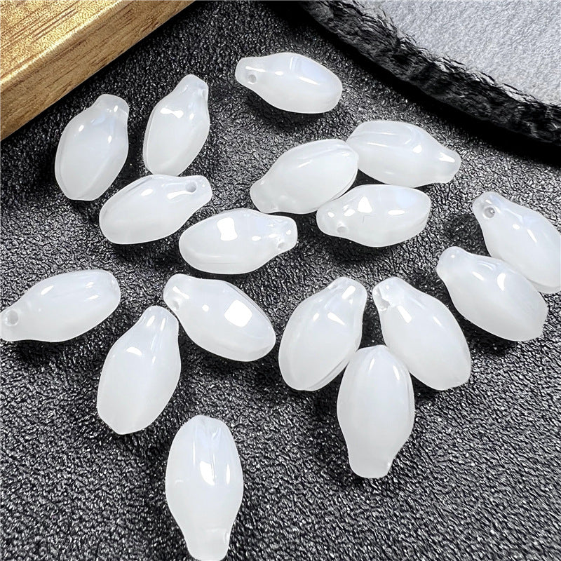 Czech Glass Beads Small Flower Bud 15mm Imitation White Jade 50pcs 2