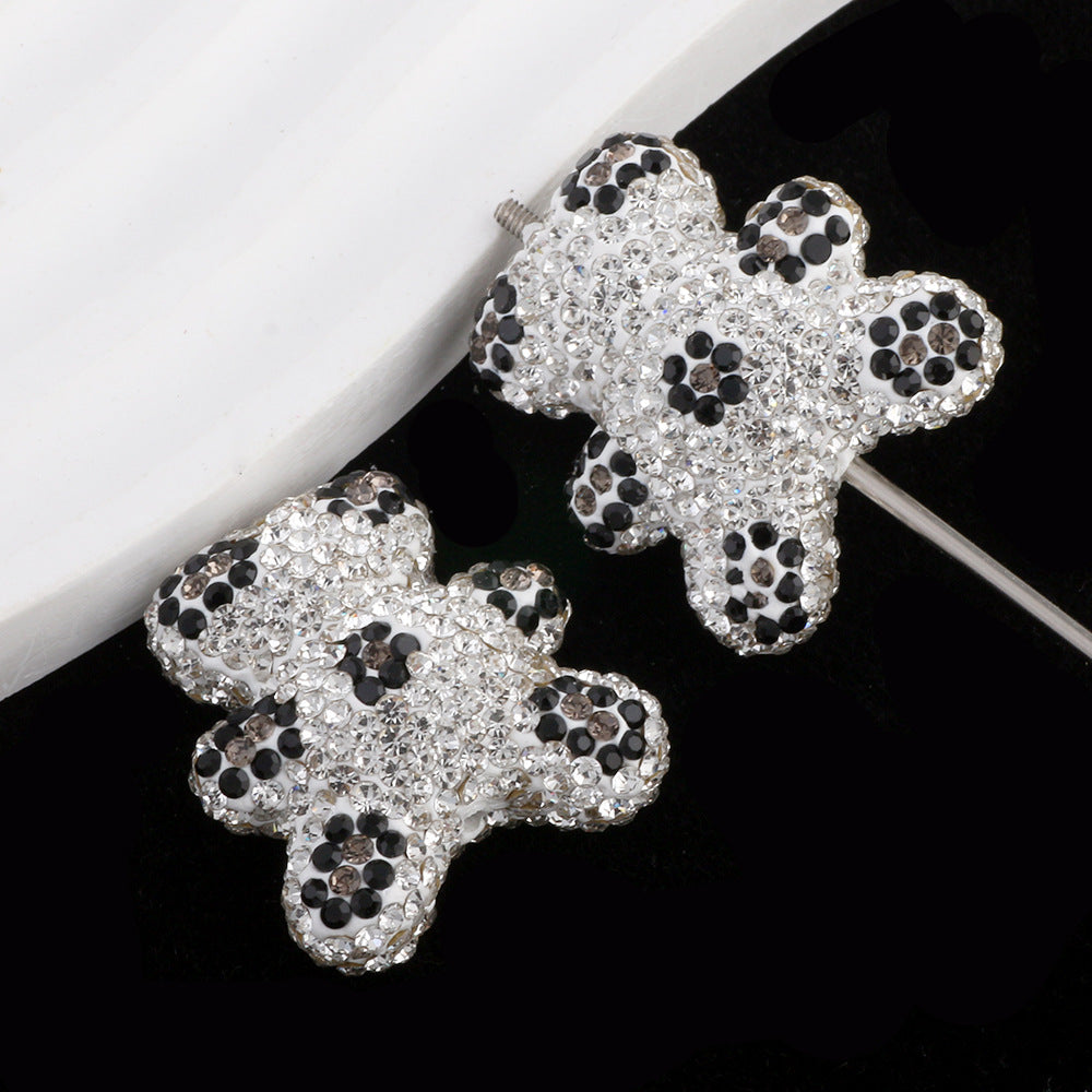 Polymer Clay Bear Rhinestone Beads 30mm Leopard Print Chunky 6pcs 8