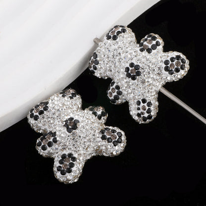 Polymer Clay Bear Rhinestone Beads 30mm Leopard Print Chunky 6pcs 8