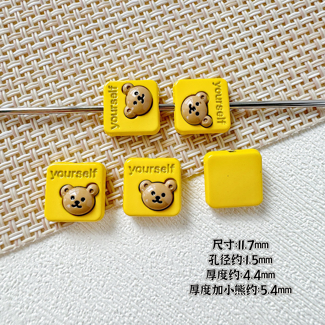 Square Teddy Bear and Luggage Metal Beads 12mm Colorful Painted 10pcs 19