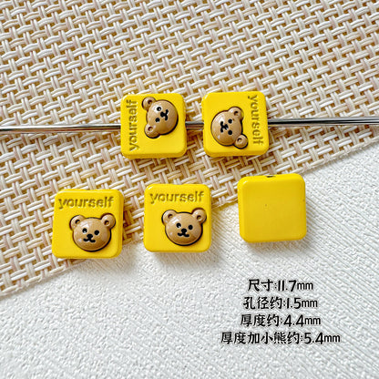 Square Teddy Bear and Luggage Metal Beads 12mm Colorful Painted 10pcs 19