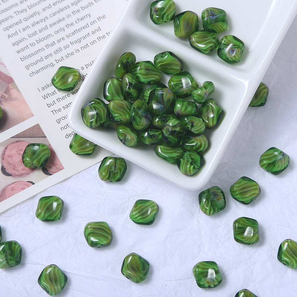 Heart Millefiori Glass Beads 11mm Marble Pattern Glossy 10pcs 8
