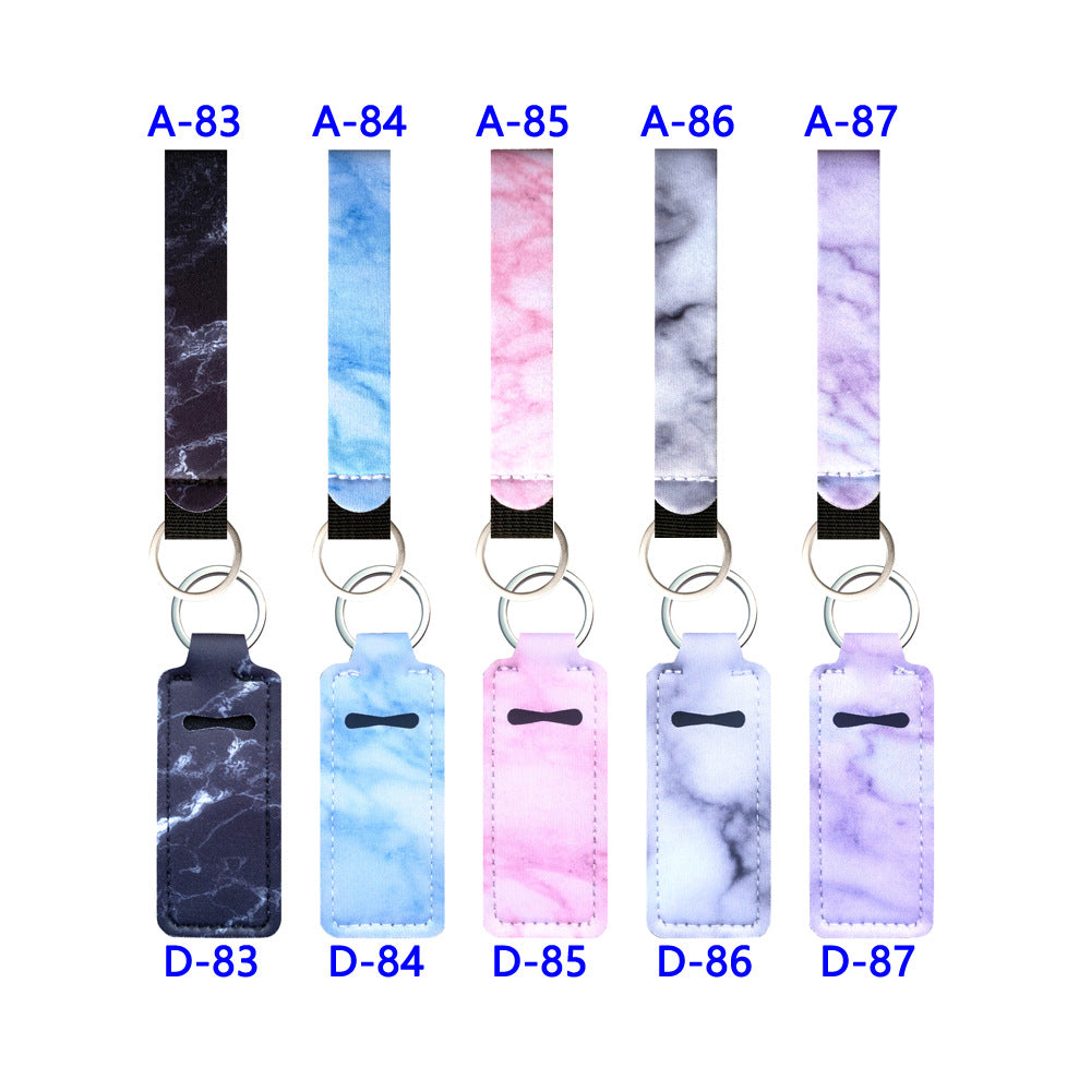 Marble Pattern Neoprene Chapstick Sanitizer Holder Keychain 10pcs 3
