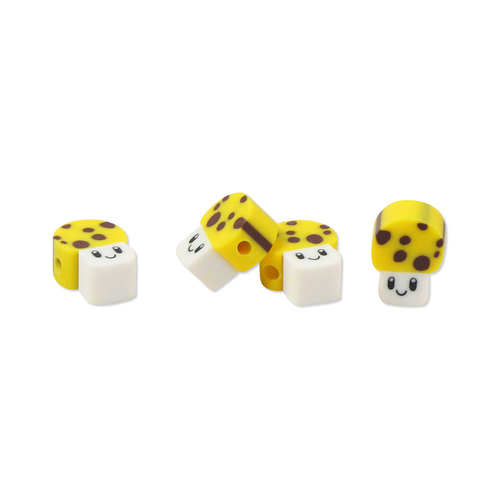 Mushroom Clay Beads 10mm Yellow Dotted Polymer 100pcs 5