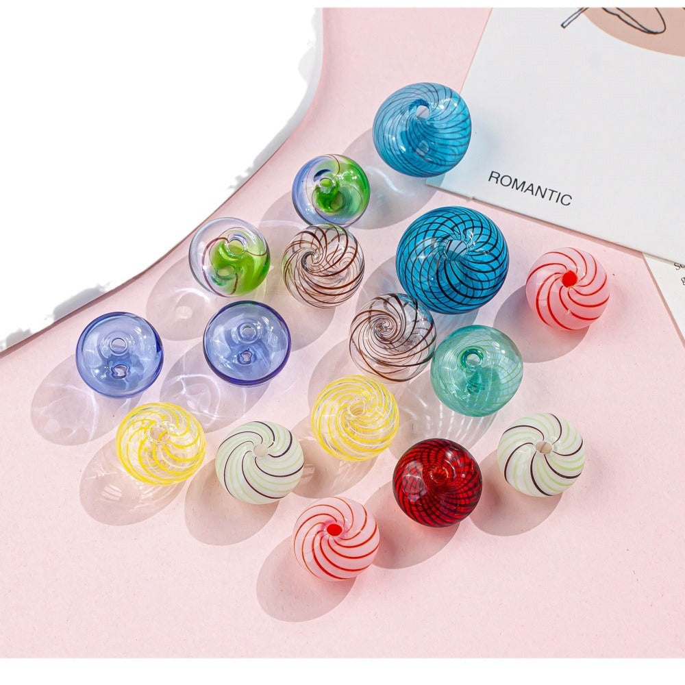 Hollow Spiral Striped Blown Glass Spacer Beads Colorful 4pcs 5