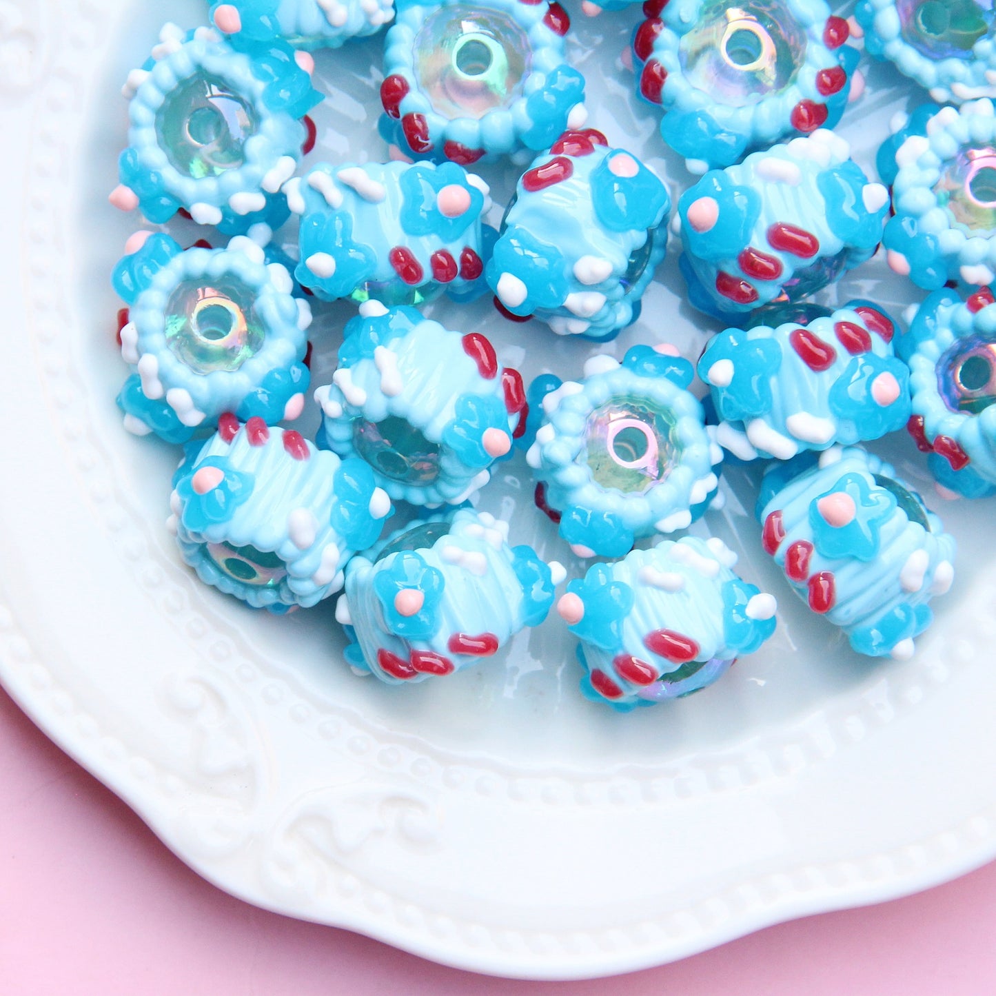 Hand Painted Animal Cream Cake Acrylic Beads 18-23mm Colorful 10pcs 12