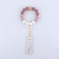 Silicone Beaded Wristlet Keychain with Wooden Beads and Leather Tassel 8cm 9