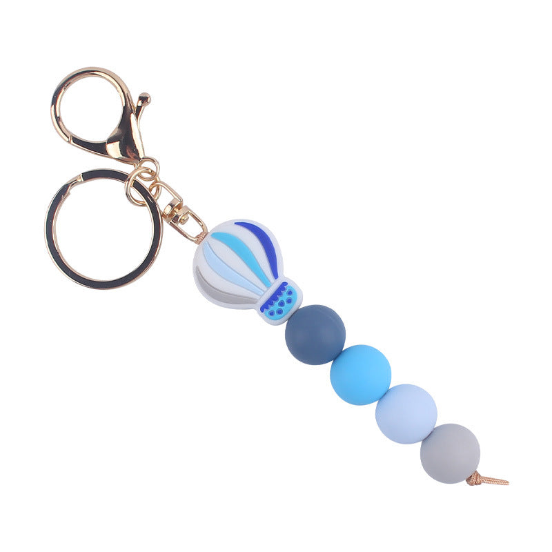Silicone Hot Air Balloon Beaded Keychain Colorful Gradient Charm 7