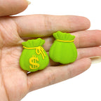Silicone 3D Focal Beads Money Bag Green Sack with Yellow Dollar Sign 20pcs 5