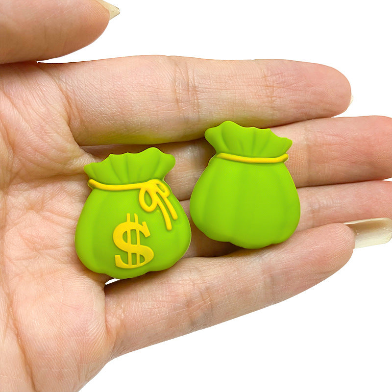 Silicone 3D Focal Beads Money Bag Green Sack with Yellow Dollar Sign 20pcs 5
