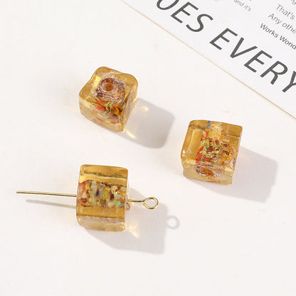 Lampwork Glass Beads Cube 10mm Silver Foil Confetti 4pcs 8