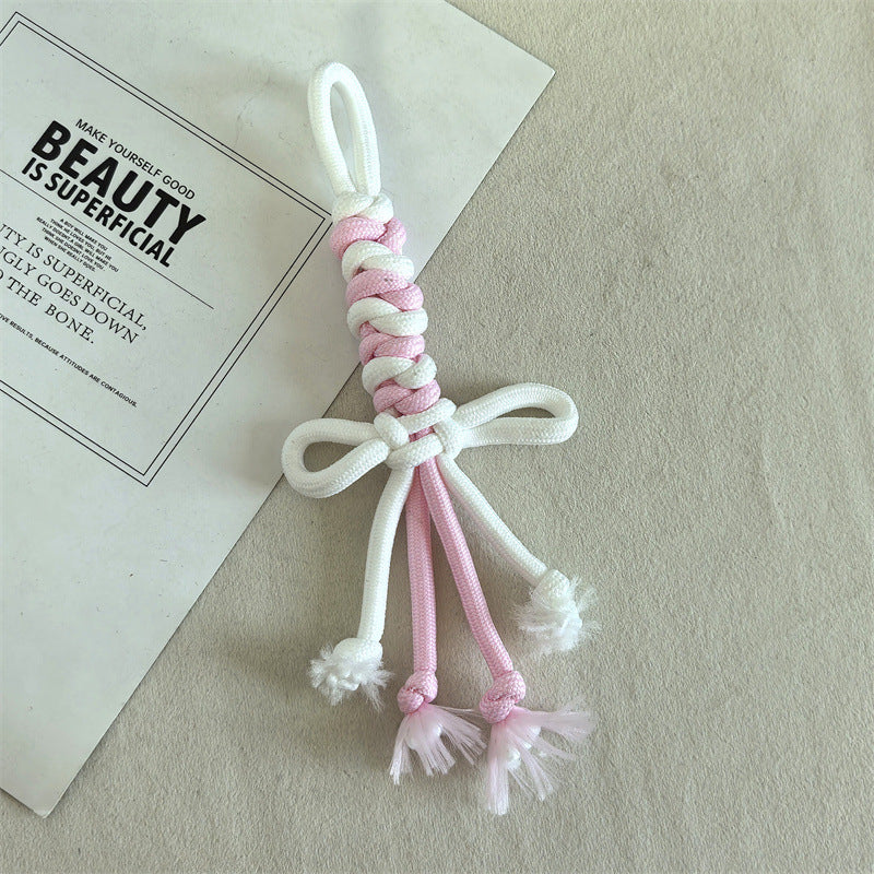 Dual Color Rope Braided Bow Crochet Keychain Polyester 4pcs 75mm 13