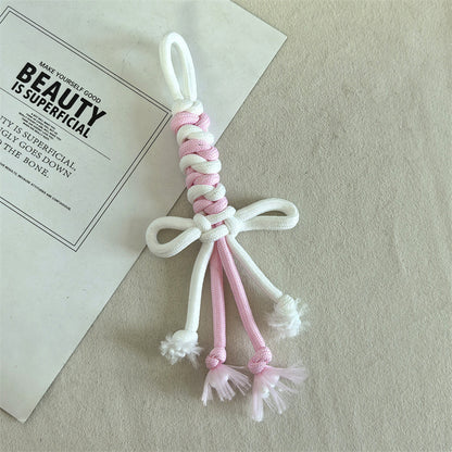 Dual Color Rope Braided Bow Crochet Keychain Polyester 4pcs 75mm 13