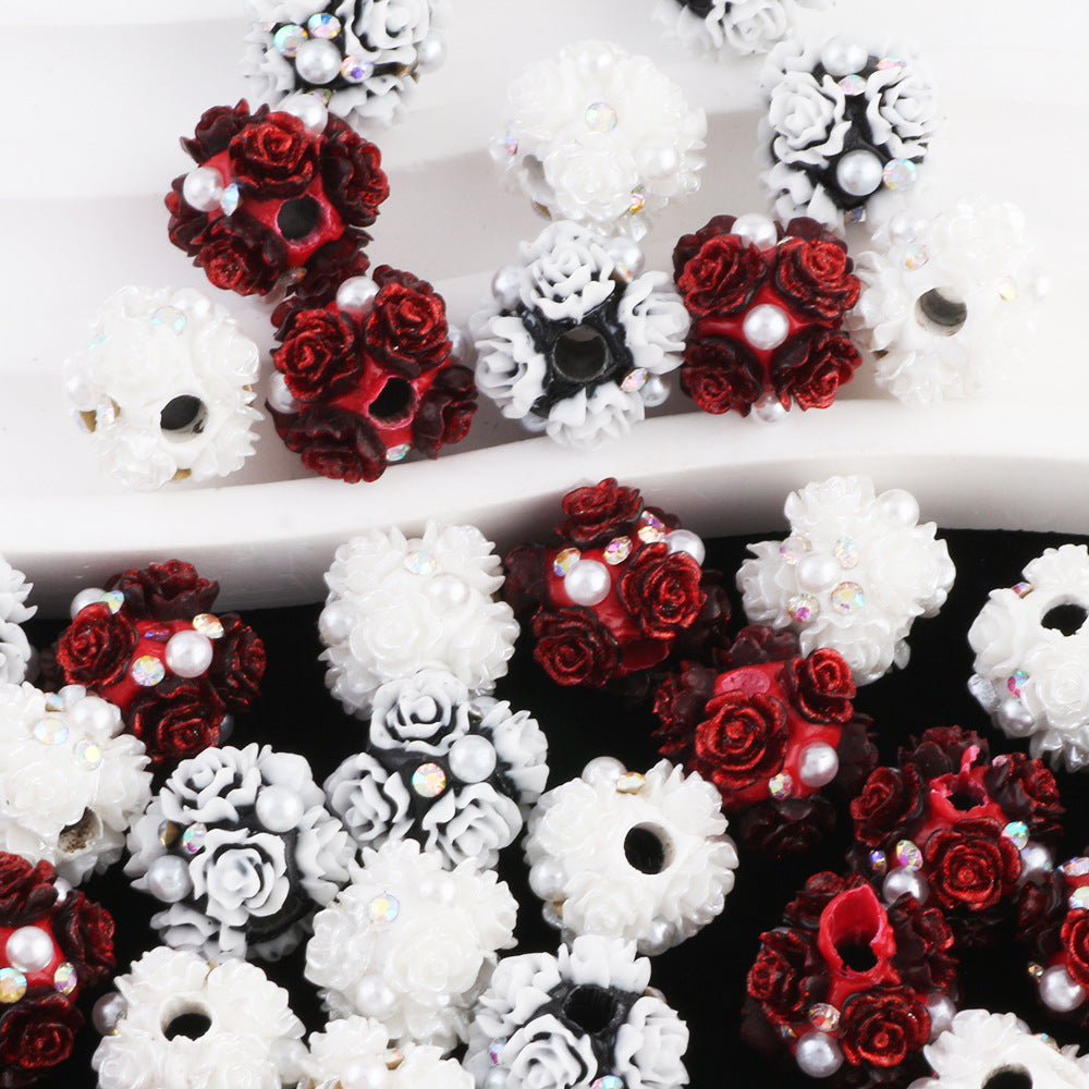 Flower Cluster Clay Beads 13mm Vintage Rose Polymer 10pcs 3