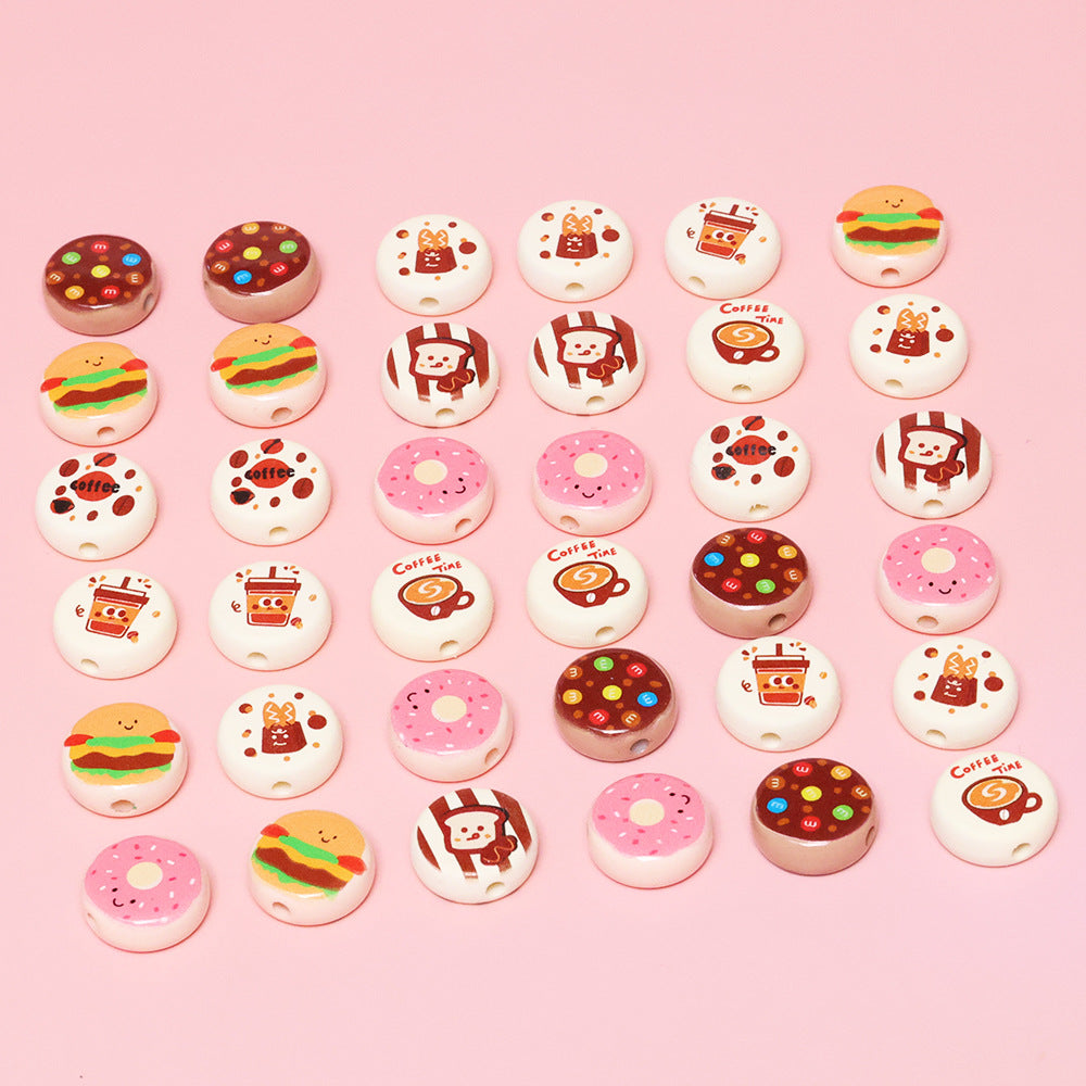 Dessert Acrylic Flat Beads 17mm Printed Cute Food Designs 10pcs 3