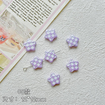 Star Metal Beads 12mm Baking Painted Plaid Pattern 10pcs 10