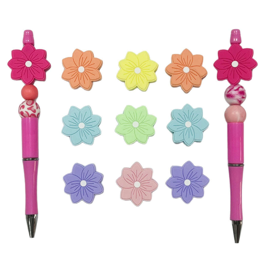 Silicone Focal Beads Flower Macaron Color Etched Petal Design 20pcs 5