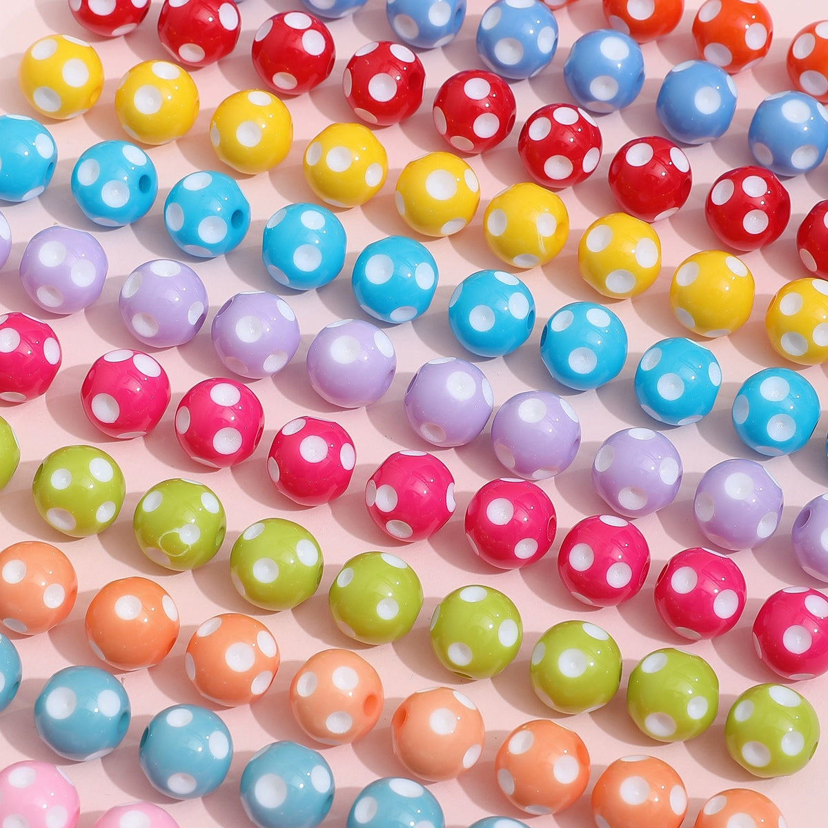 Bright Polka Dot Resin Beads 12mm Glossy Multicolor 20pcs