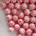 Printed Bubblegum Beads 20mm Pink Cow Pattern Chunky 10pcs